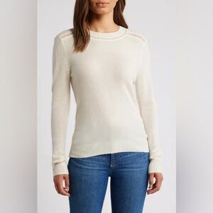 GRIFFEN 
Open Stitch Trim Wool & Cashmere Sweater - Ivory